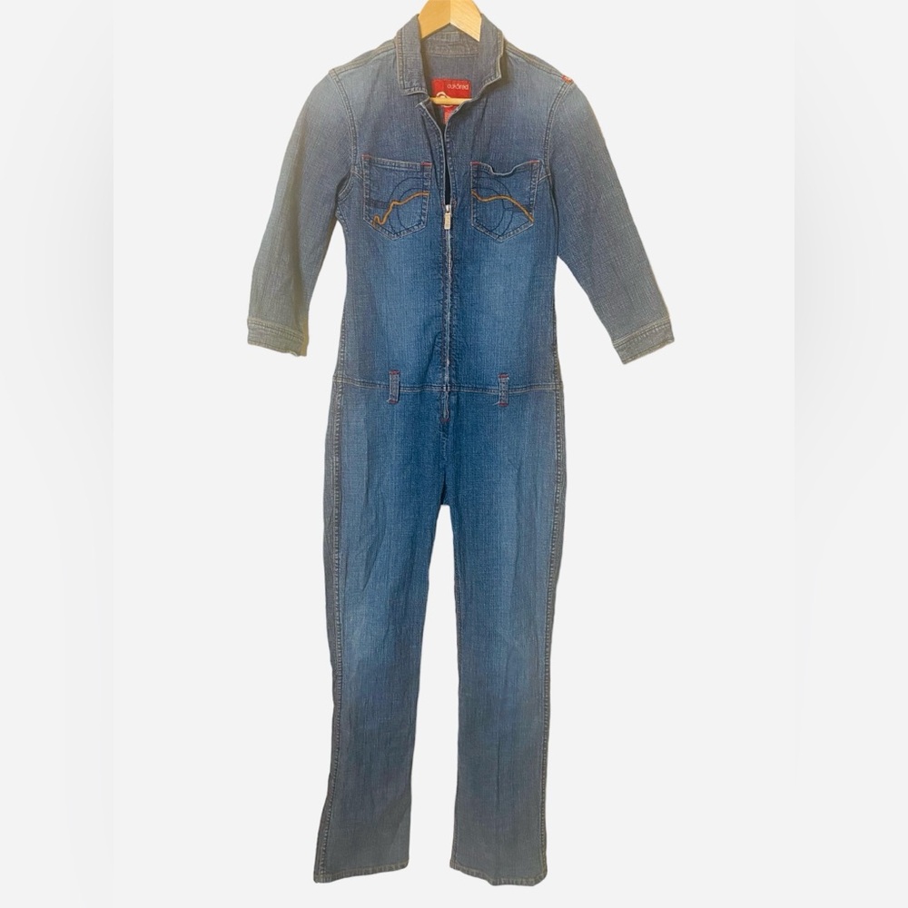 🩷Ecko red Y2K jean jumpsuit zip up size Medium 3/4 sleeve